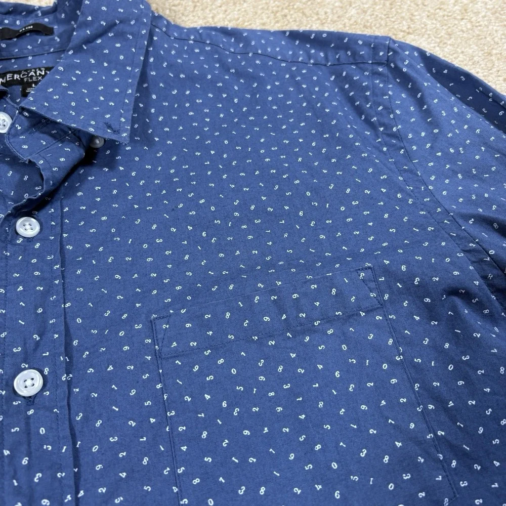 J Crew Mercantile Shirt Mens Large Blue Ditzy Number Geek Slim Fit Flex Buttonup